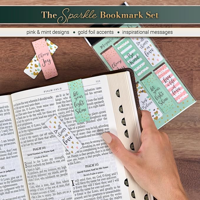 Christian Art Gifts Magnetic Scripture Bookmark Set for Women: Choose Joy Be Kind Just Believe - Inspirational Sparkle Magnetic Bible Verse Pagemarker Set of 6 for Bibles and Books, Size 2.3" and 0.8"