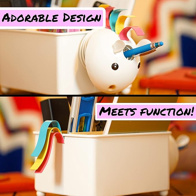 Made Easy Kit Desk Organizer, 1-5 Module Compartments - Storage for Stationery Supplies, Accessories, brushes - Home, Office, School, Dorm, Studio - Build in Pen & Pencil Holder (White Unicorn)