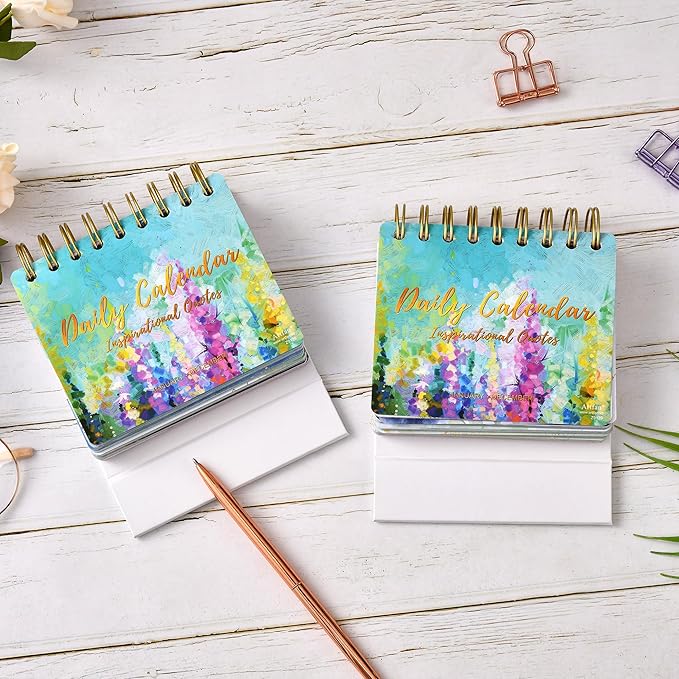 Motivational Calendar - Desk Calendar Standing Flip, Perpetual Calendar, 4.8"x5.5", Perpetual Desk Calendar With Inspirational Quotes, Office Desk Accessories For Women