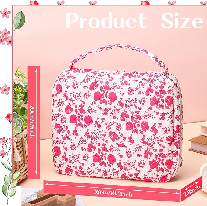 Aliceset Large Bible Cover Case for Women, Red Rose Quilted Cotton Bible Carrying Case Organizer Bag with Handle and Zipper, for Christian Easter Gifts, Study Supplies Accessories