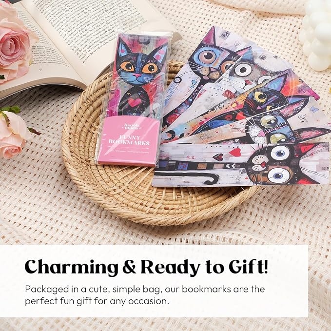 Kaciola 10PCS Funny Bookmarks for Women, Artistic Cat Theme Book Marks Bookish Items Gift, Cute Bookmarks for Women Booklovers Teachers Adults Reading