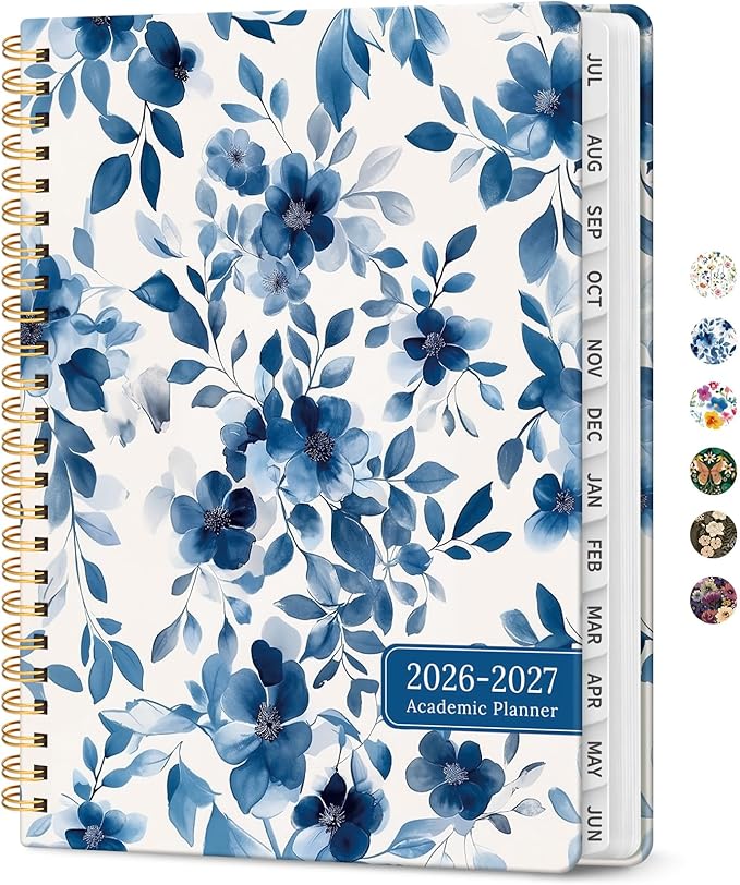 Planner 2026-2027, Academic Year Monthly and Weekly Calendar Planner, Jul 2026 - Jun 2027, Hardcover Teacher Student Planning Agenda book with Tabs, Perfect for School Office Supplies, 6.3" x 8.5" - Watercolor Petal