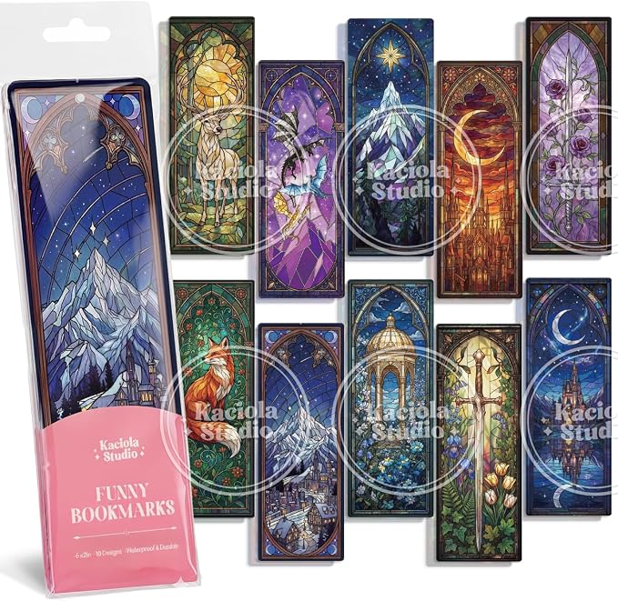 Kaciola 10PCS Stained Glass Bookmarks, Fantasy Transparent Book Marks for Reading, Book Lovers Bookish Items Gift, Cool Bookmarks Accessories for Women Men Book Lovers Booktok (Fantasy)