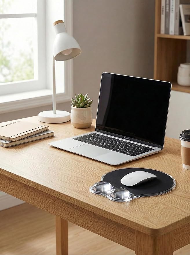 Ergonomic Gel Mouse Pad Wrist Rest Support for Desk, PU Base, Smooth Surface, Crystal Gel Cushion, Non-Slip Stability, Mousepad for Office/Home/Study Black AMP-04