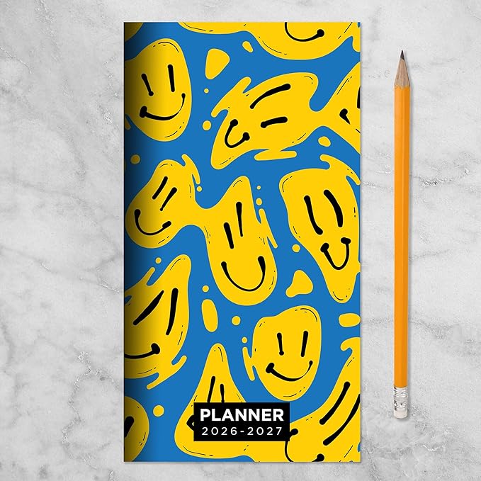TF Publishing 2026-2027 Smiley Small Monthly Pocket Planner with 2 Page Large Calendar Grid and Lined Notes Section - 2 Year Pocket Calendar 2026-2027 Perfect for Purse - 3.5in x 6.5in