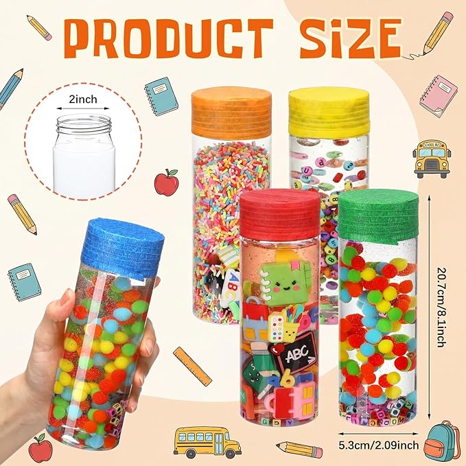146 Pcs Sensory Bottles Filler Fine Kits Sensory Bin Items Counting Sorting Supplies for Education Activities Include Pom Poms Pen Scissors Notebooks