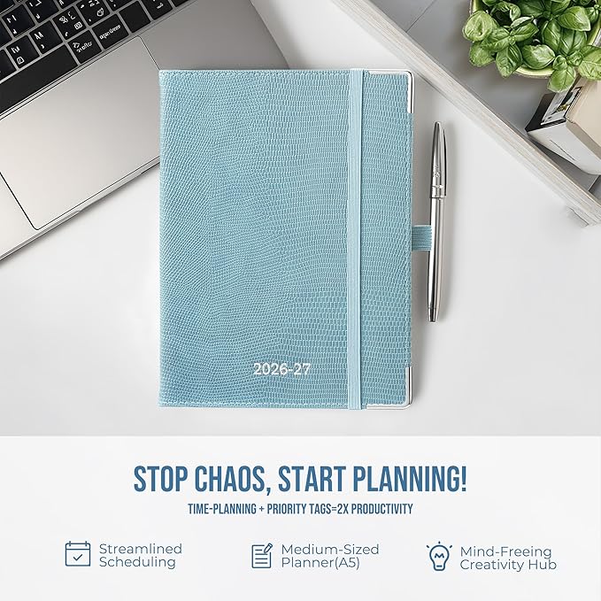 Planner 2026-2027 Weekly & Monthly Planner with Hourly Time Slots, 18 Month Academic Calendar July 2026 – Dec 2027, Vertical Layout, Monthly Tabs, Hardcover Business Agenda, Sky Blue