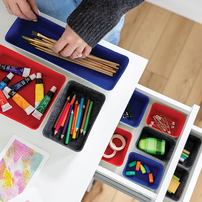 Three by Three Seattle Felt·Like·It! Felt Bins for Office, Crafts, Classroom, Living Room, Bedroom (Cream/Red/Navy, 10)