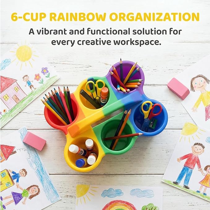 6-Cup Classroom Storage Caddy with Handles ,Art Supplies Stackable Storage Bins for Table, Office School Durable Easy-Clean Plastic Multiple Colors (Set of 6)