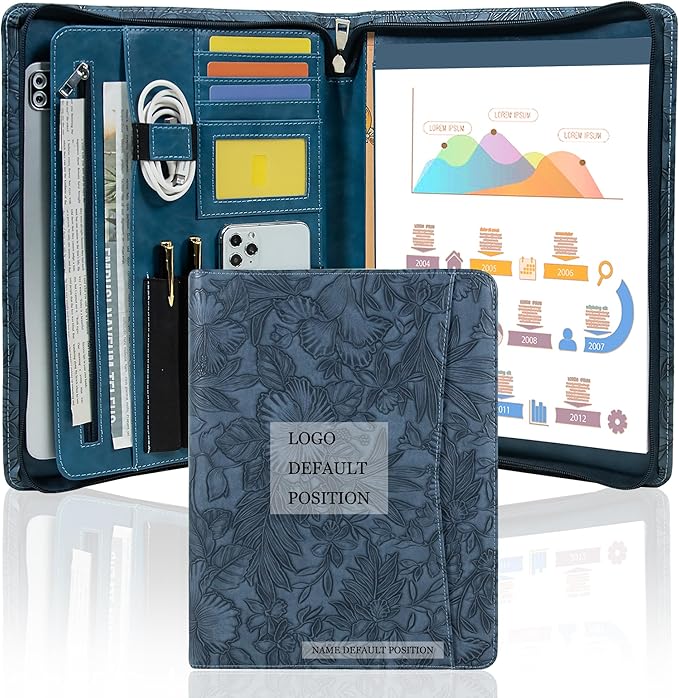 Calfinder Personalized Portfolio for Women&Men, Free Name Engrave,Customized Leather Padfolio with Logo or Name, Business Portfolio with A4 Writing Pad Holder for Resume,Interview