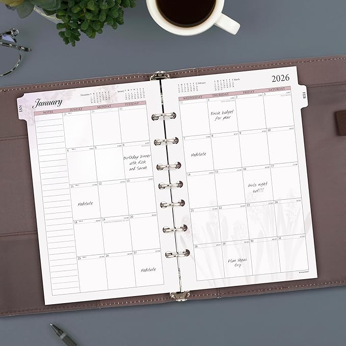 AT-A-GLANCE 2026 Planner Refill, Monthly, 5-1/2" x 8-1/2", Desk Size 4, Loose-Leaf, Unruled Blocks, Nature (061-685-26)
