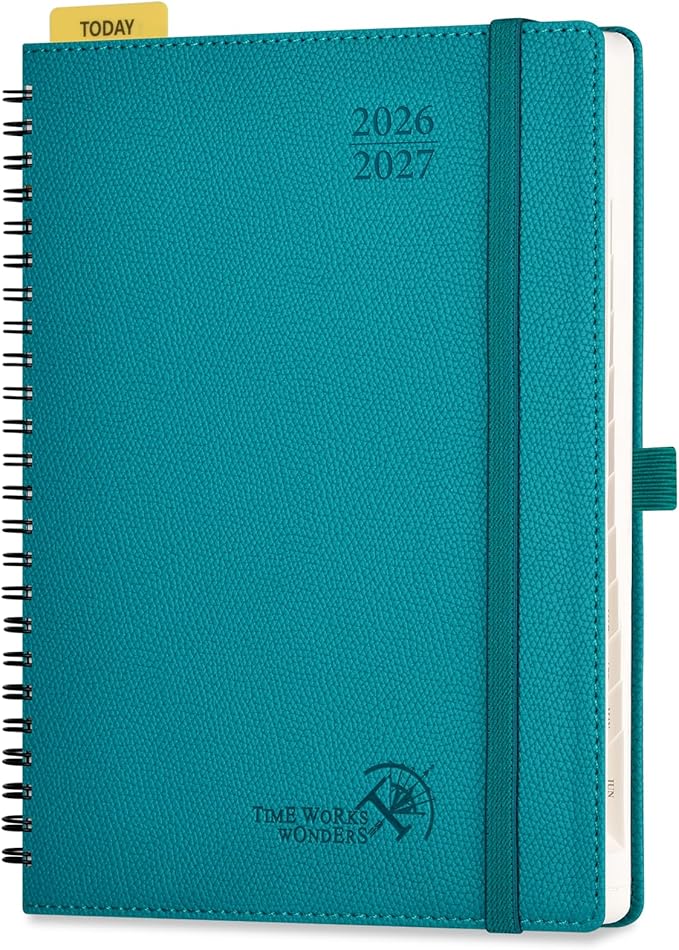 POPRUN 2026-2027 Academic Weekly Planner, 6.75" x 8.75" Horizontal Daily Book Calendar, July 2026 to June 2027, Softcover Appionment Book with Monthly Tabs, Spiral Bound, Inner-Pocket - Pacific Green