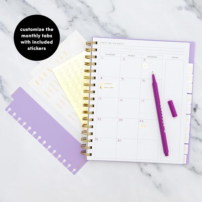PAPERAGE Undated 12 Month Weekly & Monthly Planner with Durable Cover & Spiral Binding, 7.5 in x 9 in, Productivity Planner with Note Pages, Goals & Budget Trackers, Stickers & Bookmark (Navy)