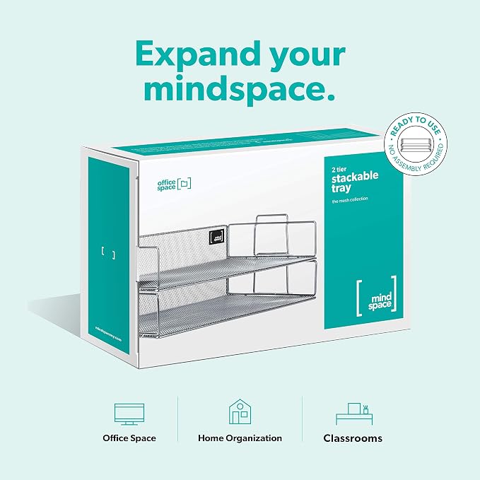 Mindspace 2 Tier Stackable Letter Tray | Paper Tray Desk Organizer | The Mesh Collection, Silver