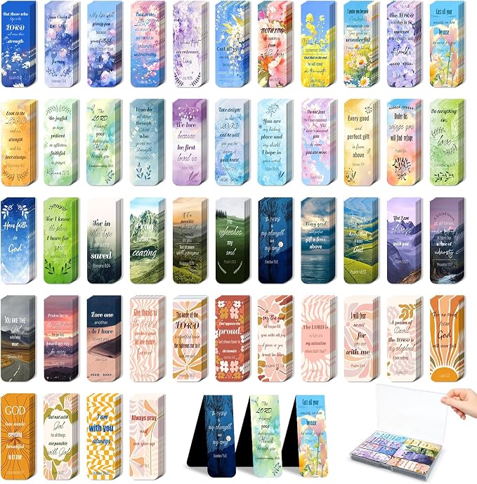 48 Piece Bible Verse Magnetic Bookmarks - Christian Scripture Inspirational Book Marks with Boxes - Religious Motivational Book Marker Prayer Page Clips for Women & Men Reading Gifts (Unique Style)