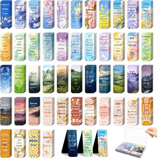 48 Piece Bible Verse Magnetic Bookmarks - Christian Scripture Inspirational Book Marks with Boxes - Religious Motivational Book Marker Prayer Page Clips for Women & Men Reading Gifts (Unique Style)