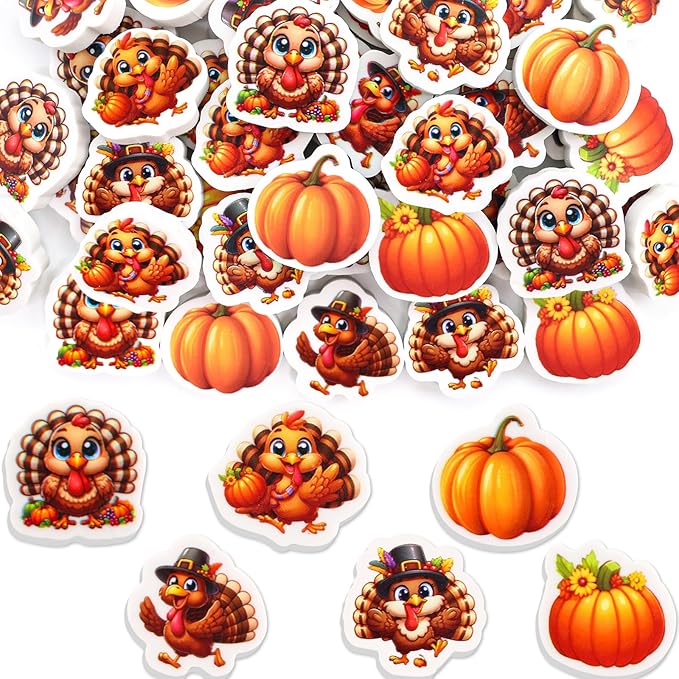 Ceiba Tree 60Pcs Thanksgiving Turkey Mini Erasers for Kids Bulk Pumpkin Pencil Erasers Stationery for Kids Student Classroom Prizes Homework Rewards Fall School Supplies