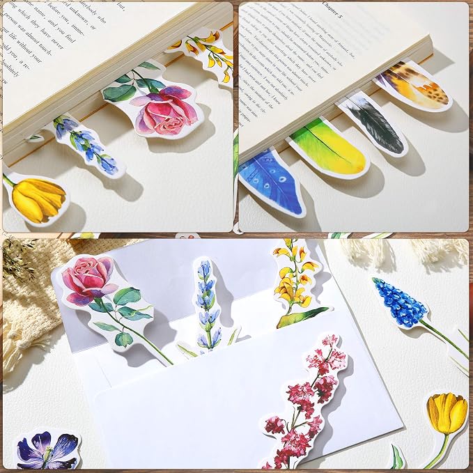 120 Pcs Colorful Flower Feather Shaped Bookmarks Bulk Cute Christmas Gifts for Students Thick Paper Feathers Bookmarks for Kids Children Teens Women Men Adults Book Lovers Writers Readers, 60 Styles