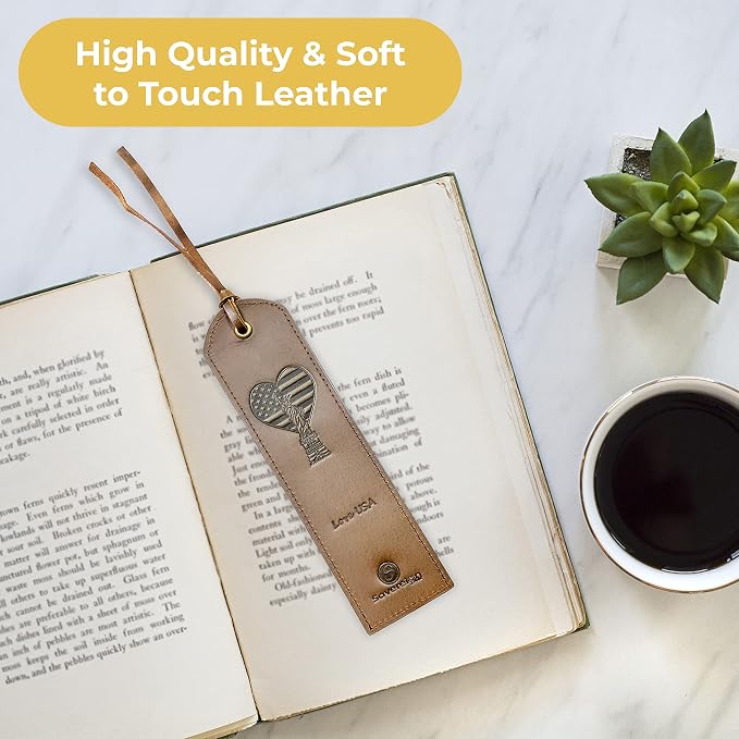 Sovereign-Gear Premium Leather Bookmark | Elegant Smart Bookmark for Men and Women | 2 Perfect Leather Bookmarks with USA Flag Heart for Readers, Writers, and Book Lovers (7x2) Leather Gift