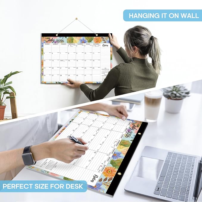 Desk Calendar 2026-2027, 18-Month Calendar Runs from July 2026 to December 2027, Large 17" x 12" Monthly Desktop & Wall Calendar for Home & Office - Botanic Whimsy