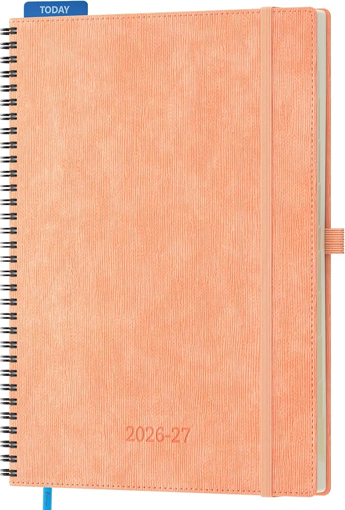2026-2027 Planner, Daily Weekly Monthly Academic Planner, 18 Months Spiral Bound Agenda, 8.5"x11.5", Vertical Layout, Calendar Planner, Vegan Leather Soft Cover,Pink