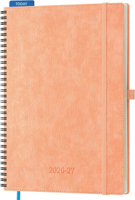 2026-2027 Planner, Daily Weekly Monthly Academic Planner, 18 Months Spiral Bound Agenda, 8.5"x11.5", Vertical Layout, Calendar Planner, Vegan Leather Soft Cover,Pink