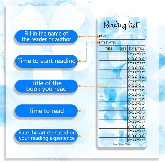 80pcs Bookmark Reading List Library Card Book Tracker Notecards for Student Lover Prize Teacher School Bookworm Accessories Blue