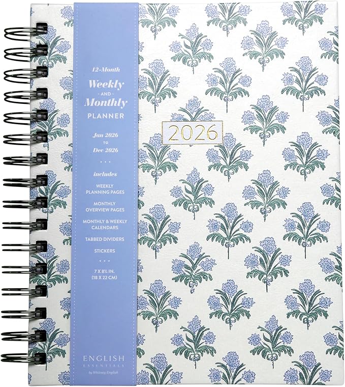 WORLD TRAVELER 2026 Planner Weekly and Monthly - 7'' x 8.75'' Hard Cover January December Spiral Daily Planner 2026 To Do List, Size 7X8.75, Blue/Black Print