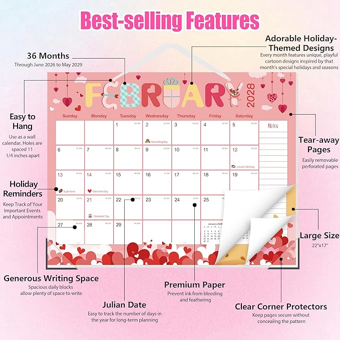 GuassLee Desk Calendar 2026-2029,36 Months 22" x 17" Large Calendar from June 2026 to May 2029,Desktop/Wall Monthly Planner with Julian Date and Thick Paper for Office Home School