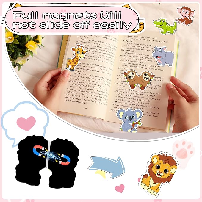 15Pack Cute Wild Animal Bookmark Magnetic Bookmarks for Reading Women Men Kids Teacher Book Lovers Gifts, Unique Personalized Bookmarks Bulk Magnet Bookmark Clips Pretty Funny Page Book Markers