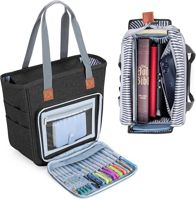 LUXJA Bible Case Tote for Women, Bible Bag with Multiple Pockets for Bible Study Items, Black