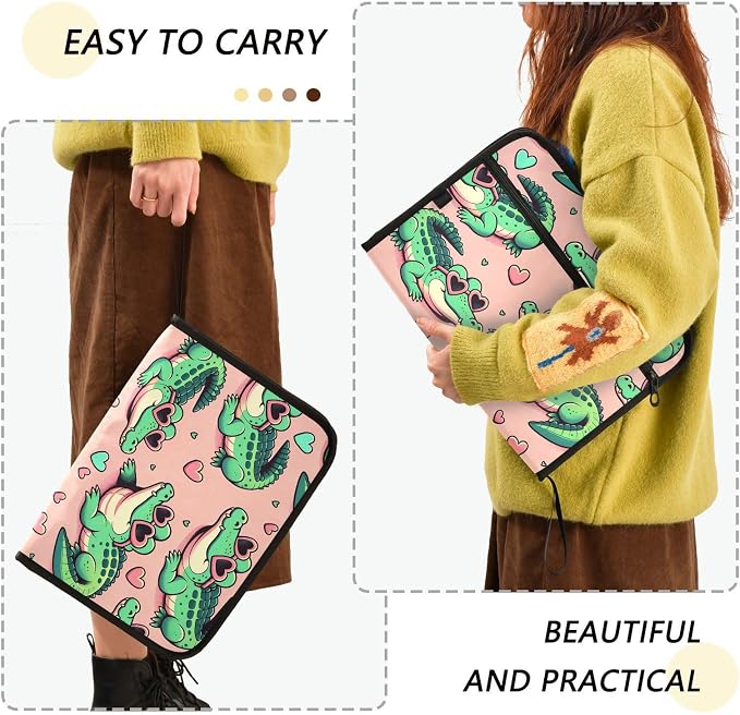 Expanding File Folder Alligator Crocodiles Pink Accordion File Organizer 13 Pockets Document Organizer with Zipper Labels A4 Letter Office Storage