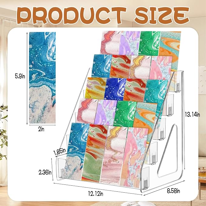 5 Tier Acrylic Bookmark Display Stand for 2. 2'' Bookmark, Portable Sticker Holder Greeting Card Display for Business Vendor, Retail Store Shop