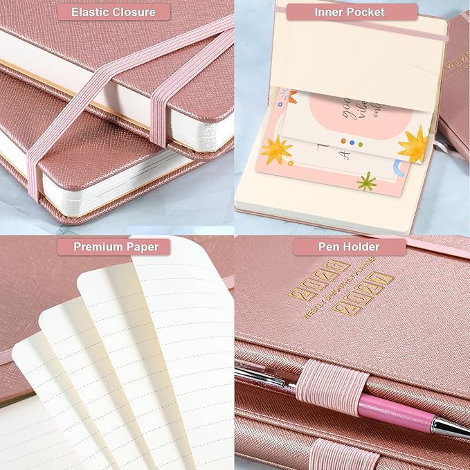2026-2027 Planner - Academic Planner 2026-2027, 26-27 Planner Weekly and Monthly, 5.75" x 8.25", Jul. 2026 - Jun. 2027, Saffiano Leather with Thick Paper, Hardcover, Pen Holder, Back Pocket with Notes Pages - Rose Gold
