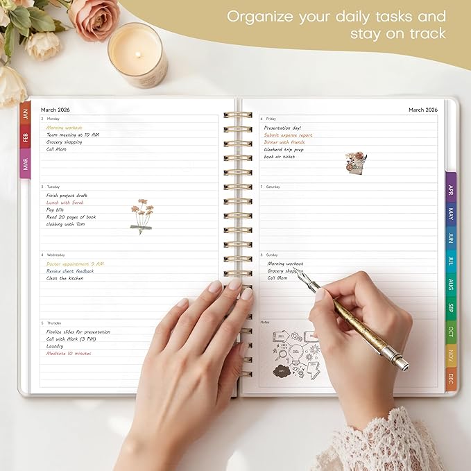 2026 Planner Weekly and Monthly, Jan.2026 - Dec.2026, Hardcover Calendar 2026 Agenda Daily Planner Book Spiral Notebook with Monthly Tabs, 7.4" x 10.2", Calm Vine