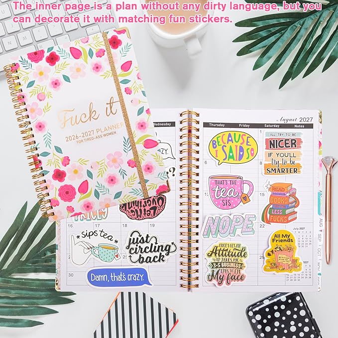 Fuck it Planner Calendar 2026-2027 - A5 6.2*8.5" Weekly Monthly Swear Notebook for Goals Productivity, Fucking Sweary Daily Agendas Organizer Get Shit Done Journal, Funny Gifts for Tired Women, White
