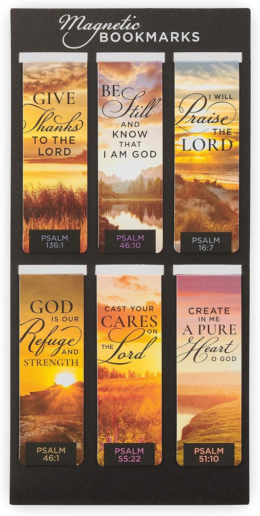 Christian Art Gifts Colorful Inspirational Scripture Magnetic Bookmark Pagemarker Set for Men & Women: Psalm Bible Verses, Multicolor Scenic Sunrise Nature, Reading Pages, Books, Bibles, 6 Piece Set