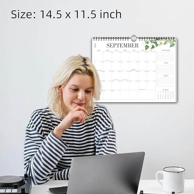 Aesthetic Wall Calendar 2026, 16 Monthly Horizontal Calendar September 2025 to December 2026, 14.5" x 11.5" Modern Wall Hanging Calendar for School, Home, Office for Monthly Organizing & Planning