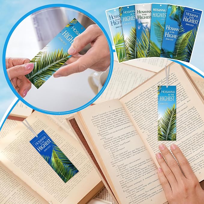 Dispowreath 60 Pcs Hosanna Palm Leaf Bookmarks Lent Easter John 12: 13 Bookmarks Palm Sunday Religious Christian Exchange Gifts for Men Women Church Prizes Party