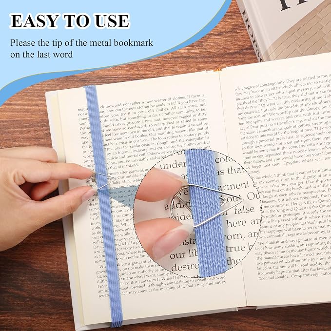 Elastic Bookmarks Set Multi Color Elastic Rope Bands Planner Bookmarks Include 30 Pcs Stainless Steel Teardrop Paper Clips and 12 Pcs Bands for Office School Reader(Cute Color)