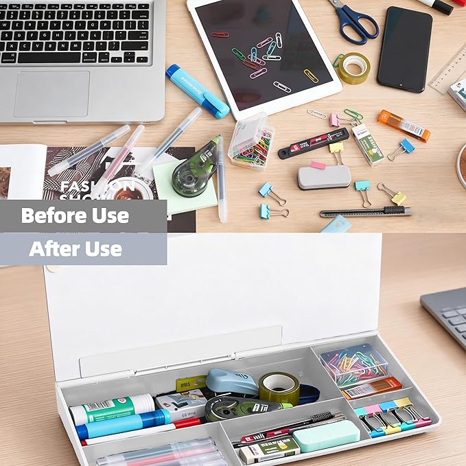 Desktop Whiteboard, Glass Dry Erase Board, Desk Board Buddy,Computer Keyboard Stand,Desk Whiteboard Organizer for Home,Office,School Supplies(Black & White)