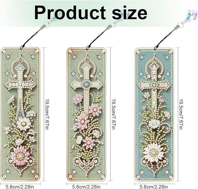 Tontut 3pcs Diamond Art Painting Kit Bookmarks, Cross Fine Universal DIY Bookmarks, Lightweight and Durable for Reading Lovers