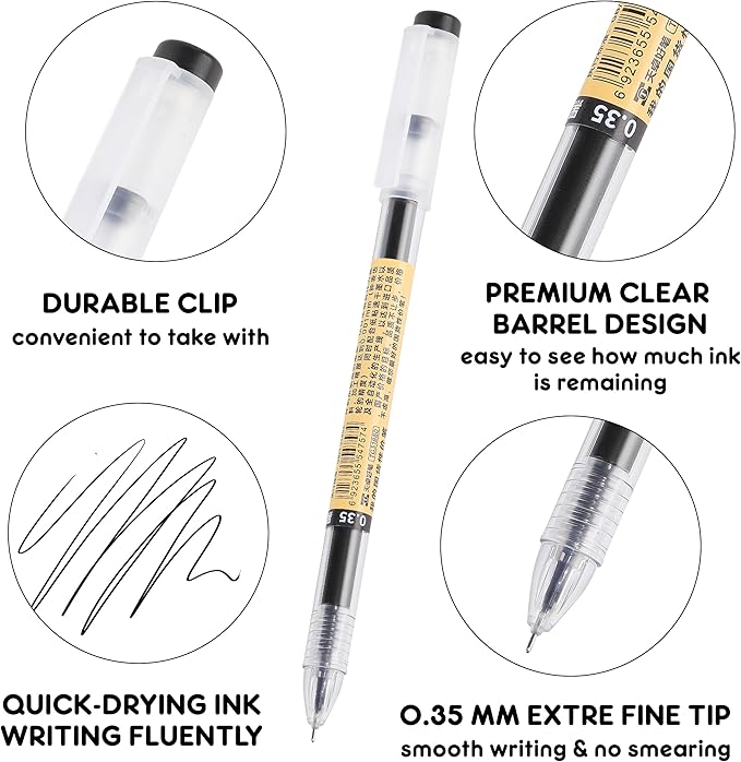 RIANCY Japanese Style Black Gel Ink Pens, 0.35mm Extra Fine Point, No Smudge Quick Drying, Japanese Ink Pen for Journal Planners, Thin Notebook Paper, Office School Supplies, 12 Pack, Writing Drawing