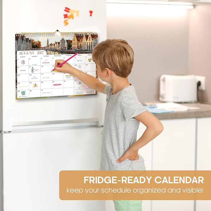 Calendar 2026-2027, Monthly Wall Calendar from April 2026 to December 2027, 11.5" x 14.7", Spiral Binding Hanging Wall Calendar, Perfect for Home or Office,European Landscape