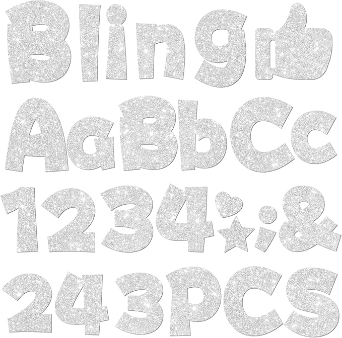 243 Pcs Glitter Bulletin Board Letters Set, 4 Inch Alphabet Poster Board Cardboard Cutouts with Numbers and Punctuation, Classroom School Wall Display Decorations (Sliver)
