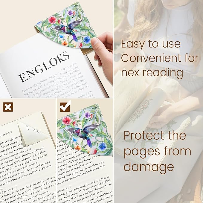 Icycay Cute Peacock Hummingbird Chicken Corner Bookmarks, Leather Book Accessories for Book Lovers, 3 Pcs Reading Book Page Markers for Women Men Student Teacher Kids Retirement Birthday Gift