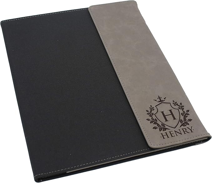 My Personal Memories, Personalized Portfolio with Custom Monogrammed Flap - Engraved Teacher, Student, Business, Man, Woman, Gift (Gray Flap)