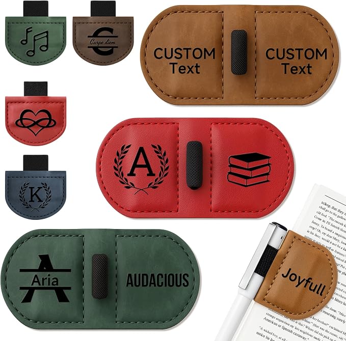 Personalized Magnetic Leather Pen Holder Bookmark – Custom Engraved Initial Letter Bookmarks Clip, Customized Gifts for Book Lovers Readers Women (Pen Holder Bookmark)