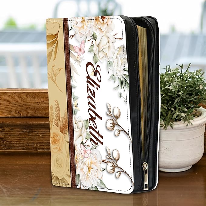 Personalized Bible Cover for Men, Christian Bible Case PU Leather, Jeus Bags Religious Appreciation Gifts for Women Girls Daughter Christian with Handle Zipper (BIBLE-07, M-2XL)