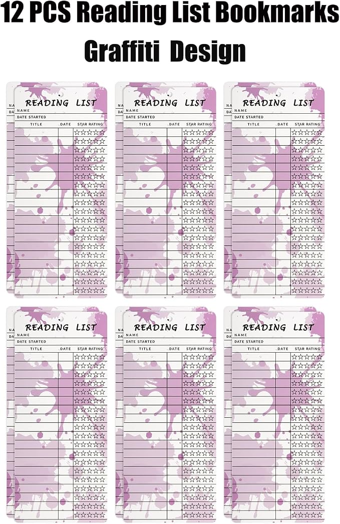 Book Club Ideas Hosting, Book Themed Party Favor Decor, 12 PCS Reading List Bookmarks with 12 PCS Purple Tassels, Bookish Item Gifts, Library Card Book Mark, Book Club Gifts